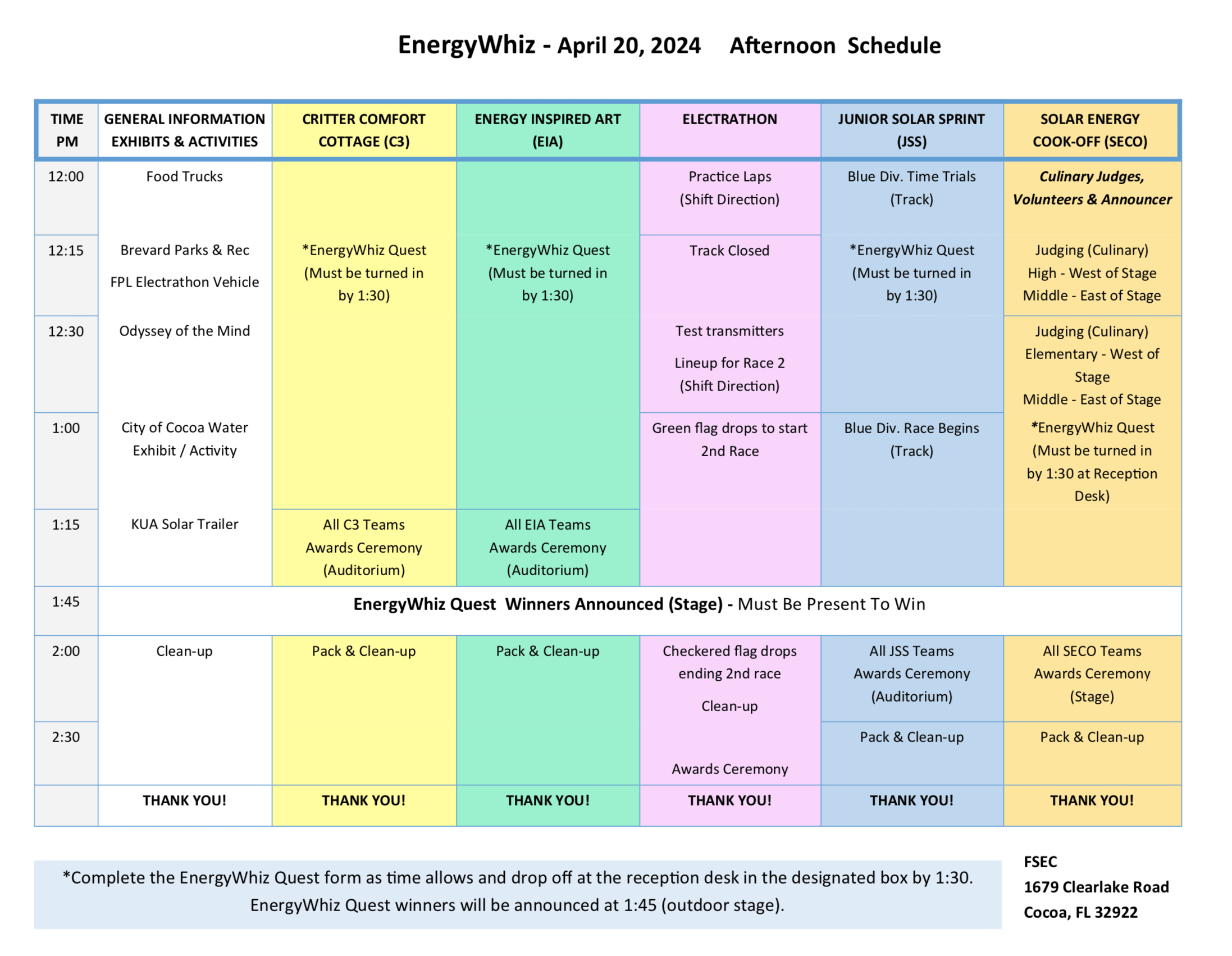 Afternoon Schedule, EnergyWhiz - April 20, 2024